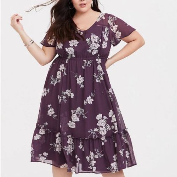 torrid Dresses & Skirts - Torrid Purple Floral Eyelet Chiffon Ruffle Short Sleeve Dress Plus Size 3X